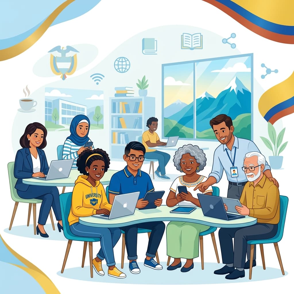 Ciudadanos colombianos aprendiendo mediante dispositivos digitales